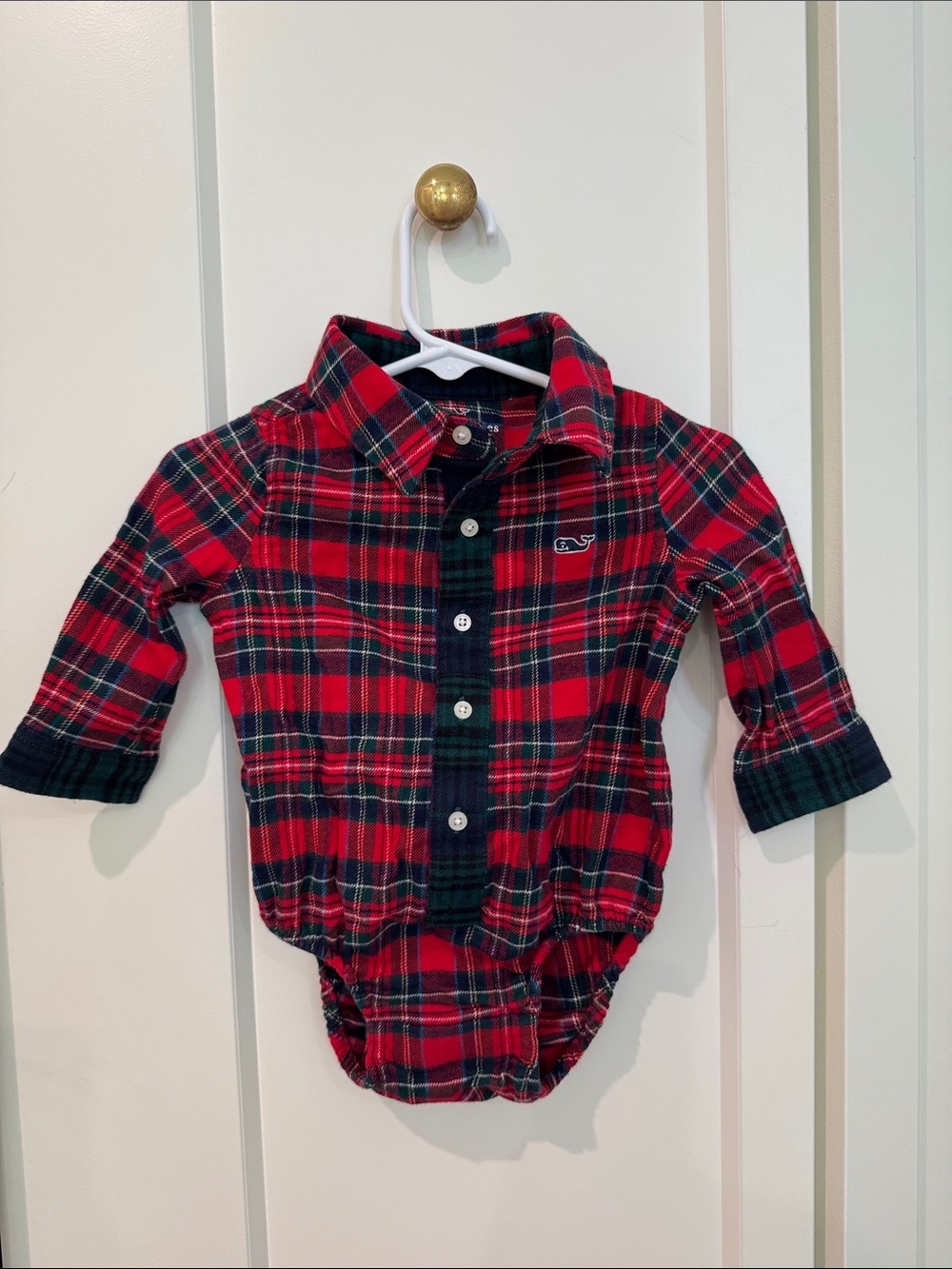 Vineyard Vines Red and Green Plaid Flannel Button-Down Bodysuit